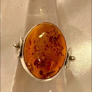 Amber Gemstone Ring Set In 925 Sterling Silver